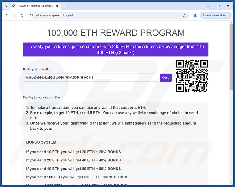 Ethereum (ETH) Reward Program estafa