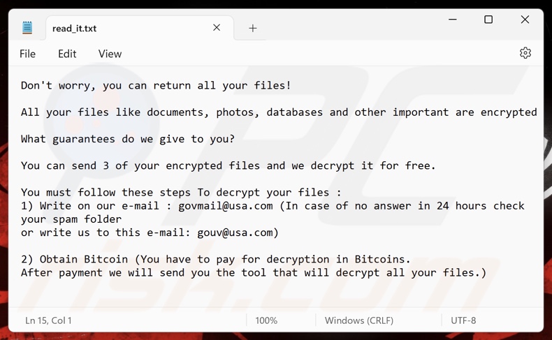 Nota de rescate del ransomware Govcrypt (read_it.txt)