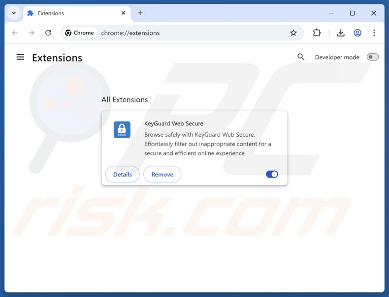 Eliminación de las extensiones de Google Chrome relacionadas con keyguard-websecure.com