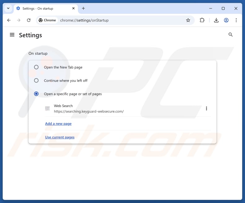 Eliminación de keyguard-websecure.com de la página de inicio de Google Chrome