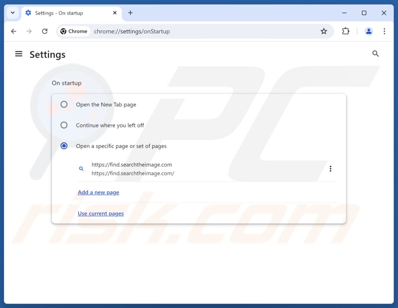 Eliminar find.searchtheimage.com de la página de inicio de Google Chrome