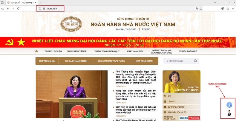 Página de propagación del malware RedHook que imita el sitio web del Banco Estatal de Vietnam