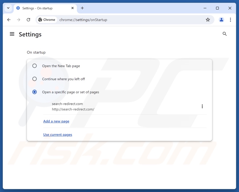 Eliminar search-redirect.com de la página de inicio de Google Chrome