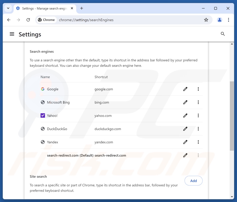 Eliminar search-redirect.com del motor de búsqueda predeterminado de Google Chrome