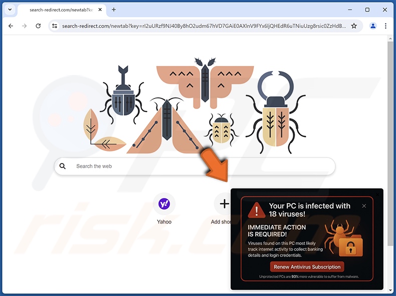 search-redirect.com mostró una ventana emergente falsa