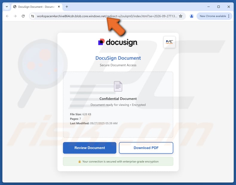 Accounts Payable Via DocuSign Página falsa de estafa por correo electrónico