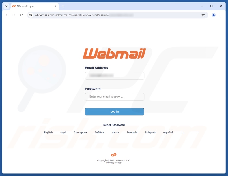 Sitio web de phishing promocionado por el correo electrónico fraudulento «Se ha detectado un conflicto de IP en su cuenta»