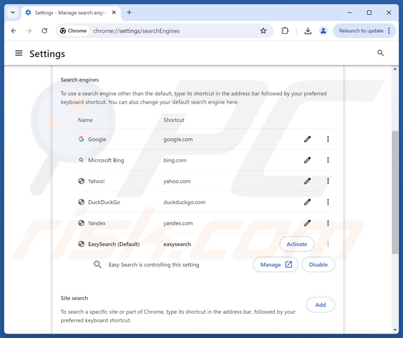 Eliminar easy-search.pro del motor de búsqueda predeterminado de Google Chrome