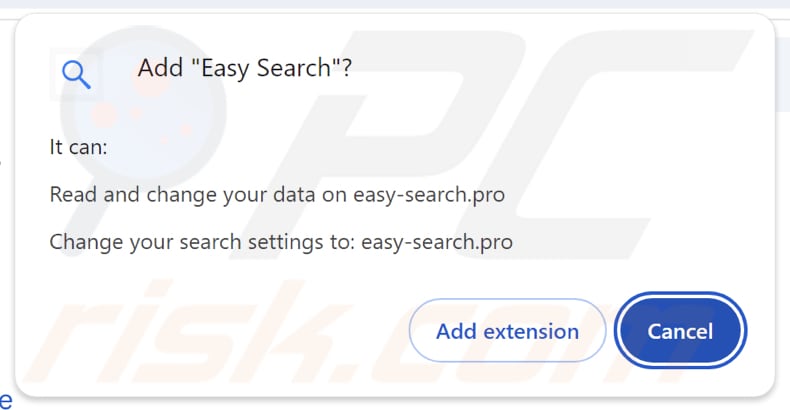 El secuestrador del navegador Easy Search solicita permisos