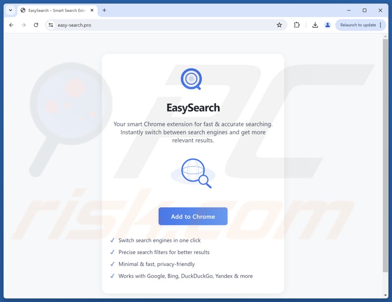 Sitio web utilizado para promocionar el secuestrador de navegador Easy Search