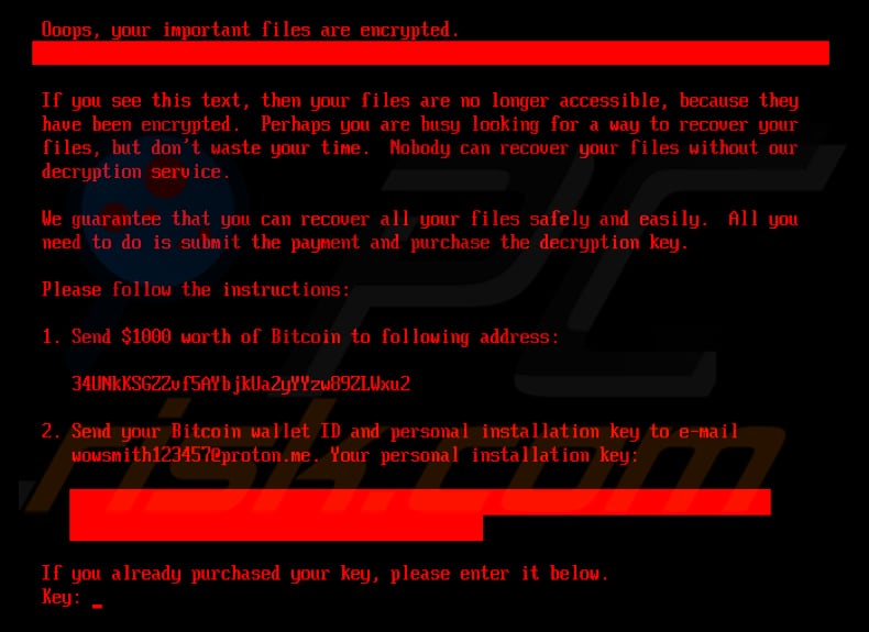 Nota de rescate del ransomware HybridPetya