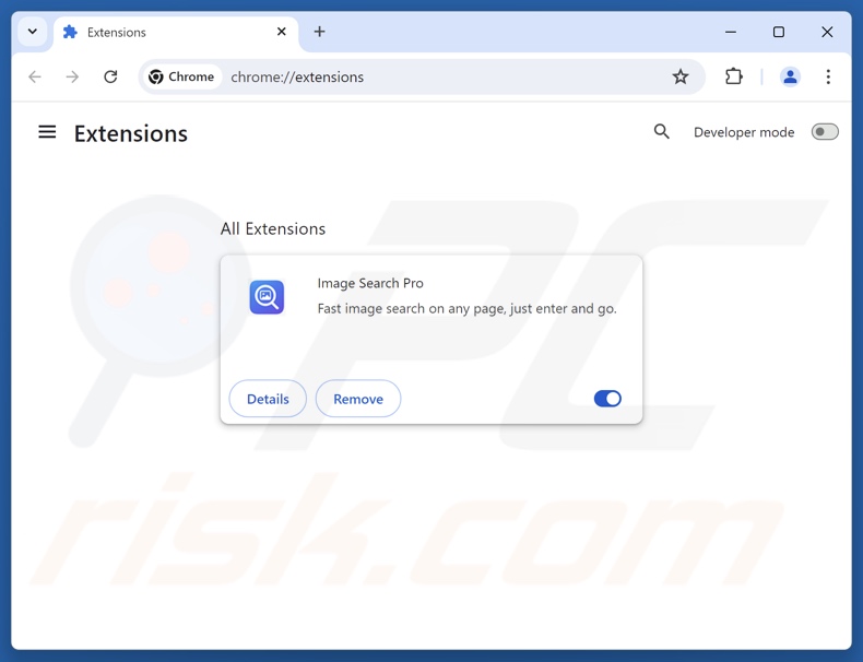 Eliminación de extensiones de Google Chrome relacionadas con imagesearcherpro.com