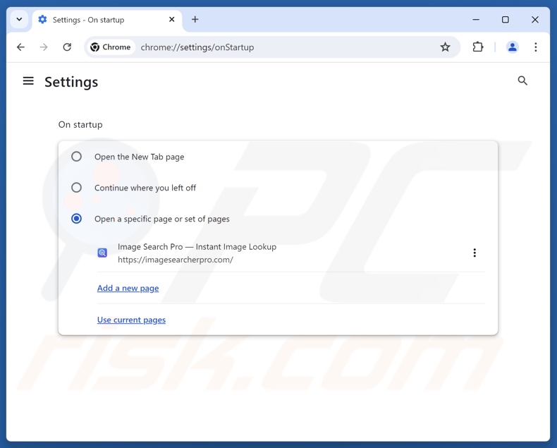 Eliminar imagesearcherpro.com de la página de inicio de Google Chrome