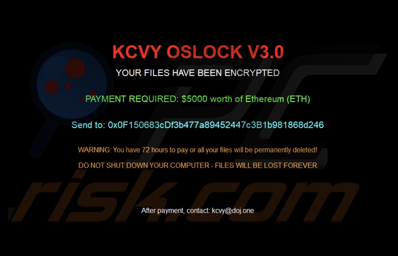 Mensaje del ransomware KCVY OSLOCK