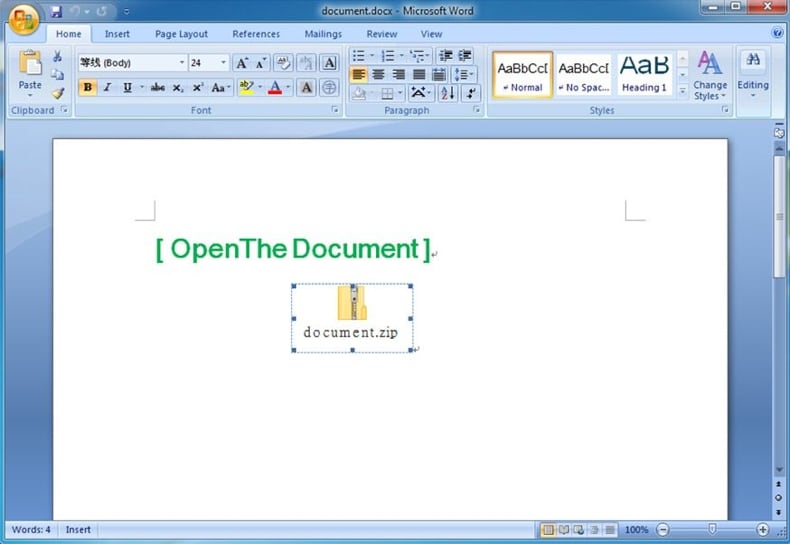 Documento de distribución de MostereRAT