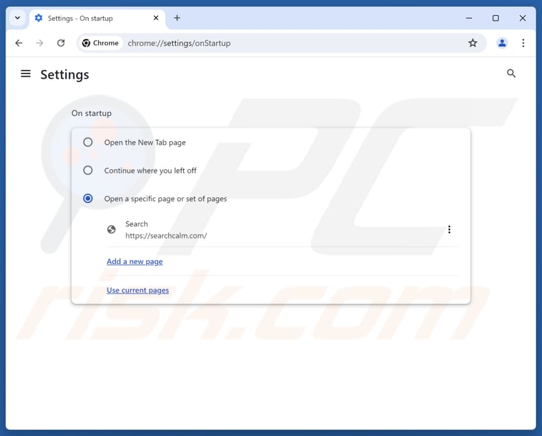Eliminar searchcalm.com de la página de inicio de Google Chrome