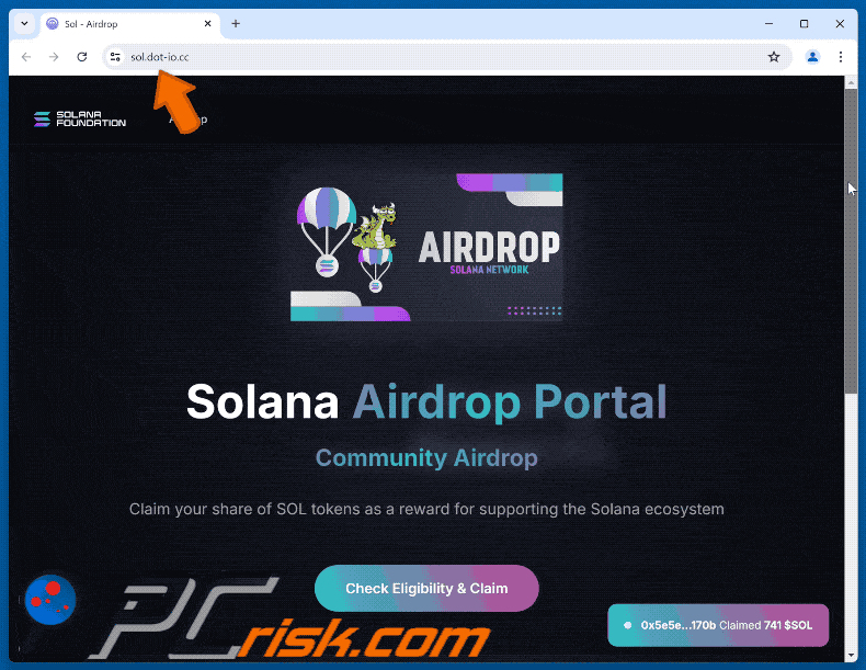 Apariencia de la estafa Solana Community Airdrop