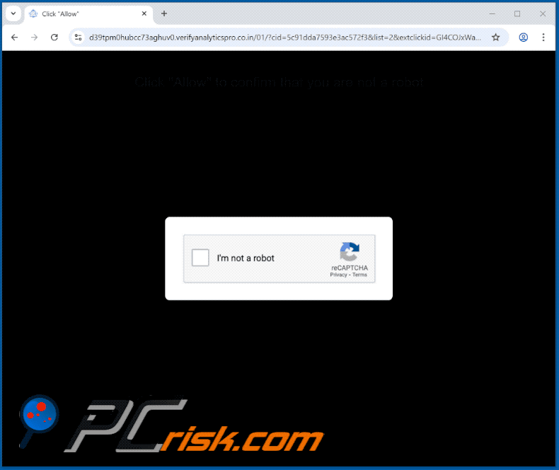 apariencia del sitio web verifyanalyticspro.co[.]in (GIF)