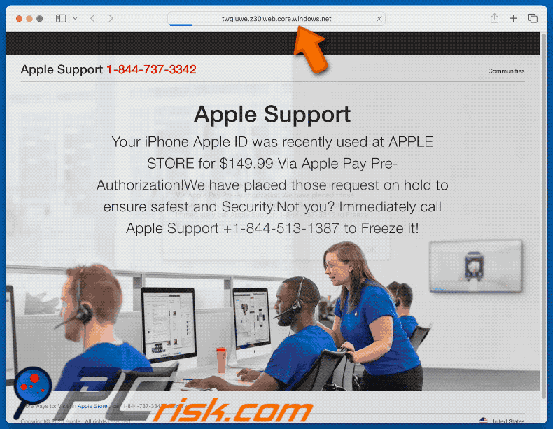 Apariencia de Your Apple ID Was Recently Used At APPLE STORE estafa (GIF)