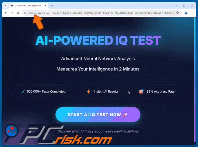 Apariencia de AI-POWERED IQ TEST Estafa