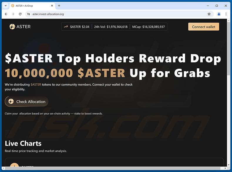 Aster airdrop sitio web de Drainer (aster.invest-allocation[.]org - 2025-10-07)