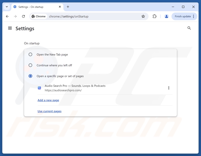 Eliminar audiosearchpro.com de la página de inicio de Google Chrome