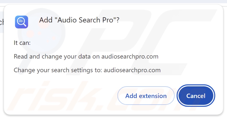 Audio Search Pro secuestrador del navegador que solicita permisos