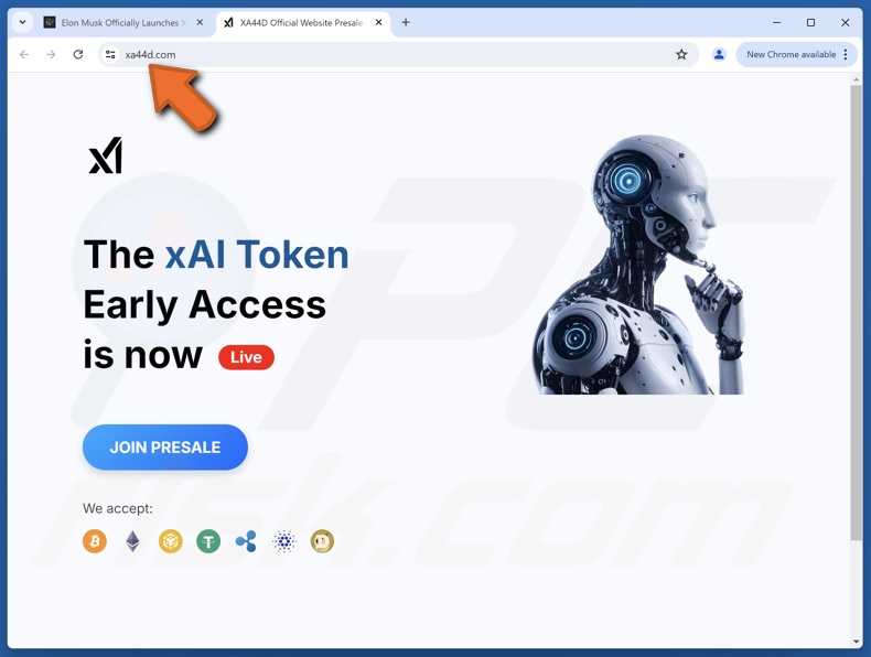 Primera página de la estafa del lanzamiento del token xAI