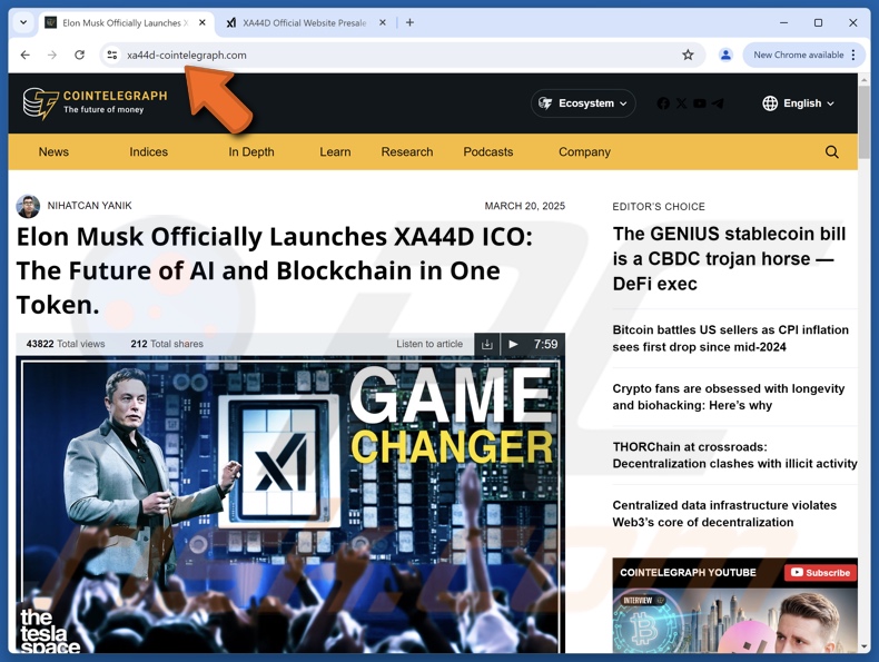 Estafa del lanzamiento token xai promocionando un art culo falso