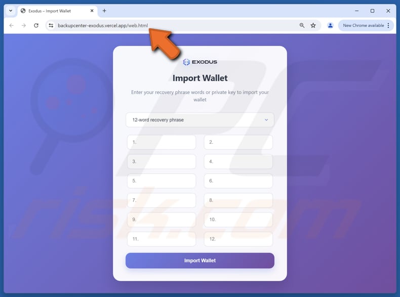 Exodus Wallet Verification Estafa por correo electrónico, sitio web falso