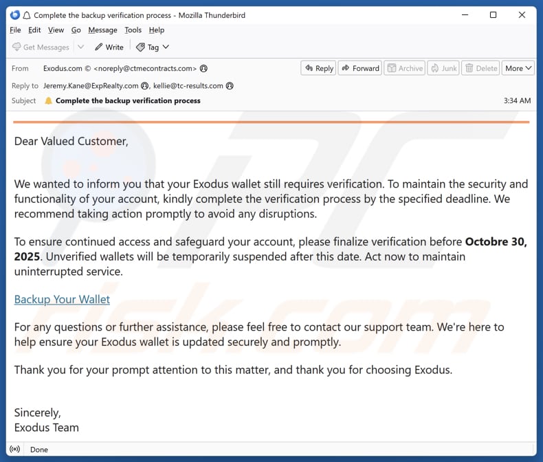Email Account Failure Notice campaña de correo electrónico no deseado