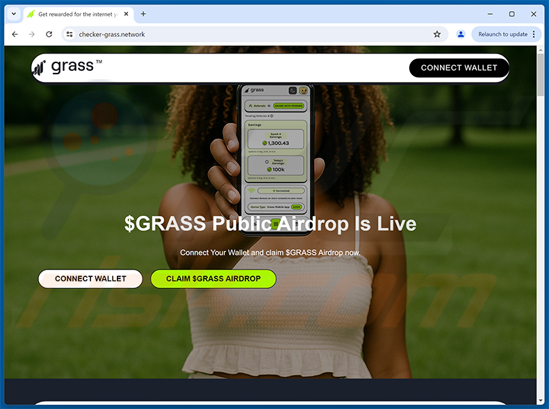 Sitio web de Grass Airdrop Drainer (checker-grass[.]network)