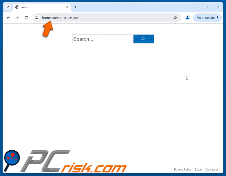 homesearcherplace.com redirigir (a través de instantsearchly.com) a Bing (GIF)