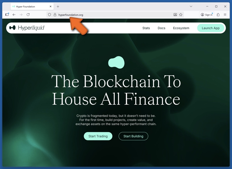 Apariencia del sitio web real de Hyperliquid (hyperfoundation.org)