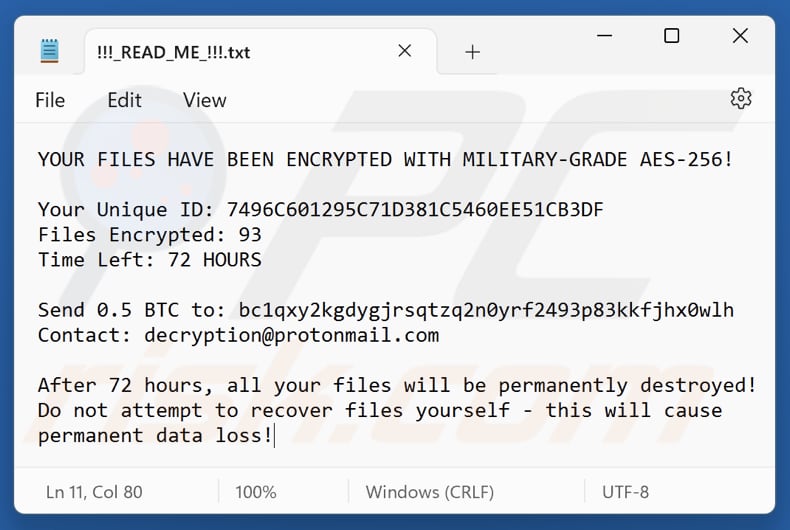 Archivo de texto del ransomware Jokdach (!!!_READ_ME_!!!.txt)