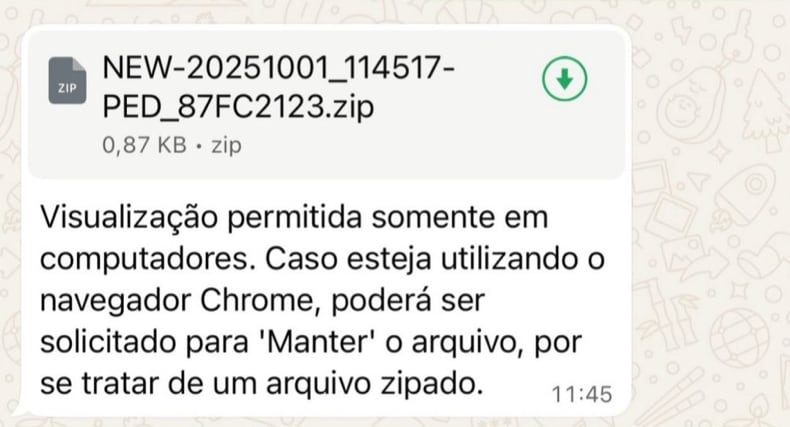 Mensaje engañoso de WhatsApp sobre el troyano bancario Maverick, fuente: Kaspersky