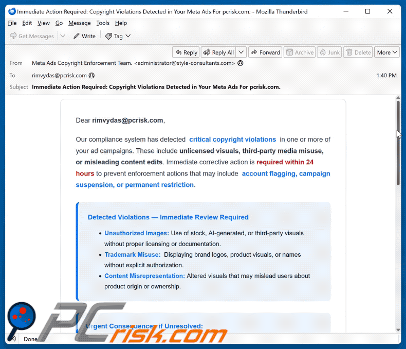 Meta Ads Critical Copyright Violations estafa apariencia