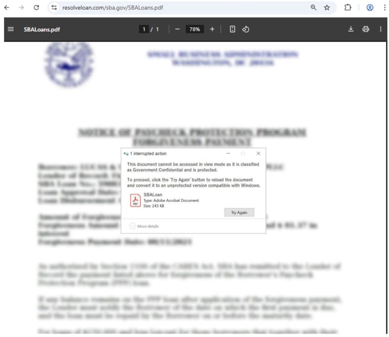 PDF falso MonsterV2 que conduce al método de entrega ClickFix (fuente: proofpoint.com)