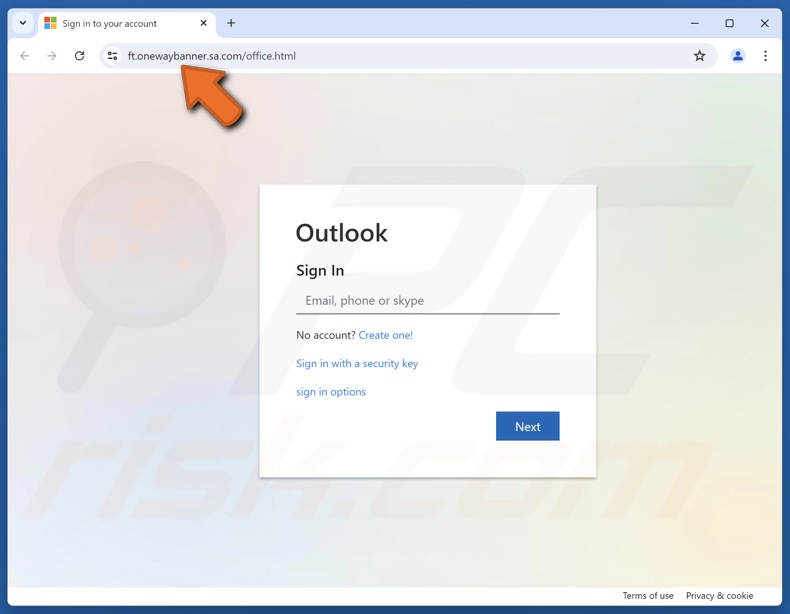 Office 365 Password Reset Request correo electrónico fraudulento que promocionaba un sitio web de phishing