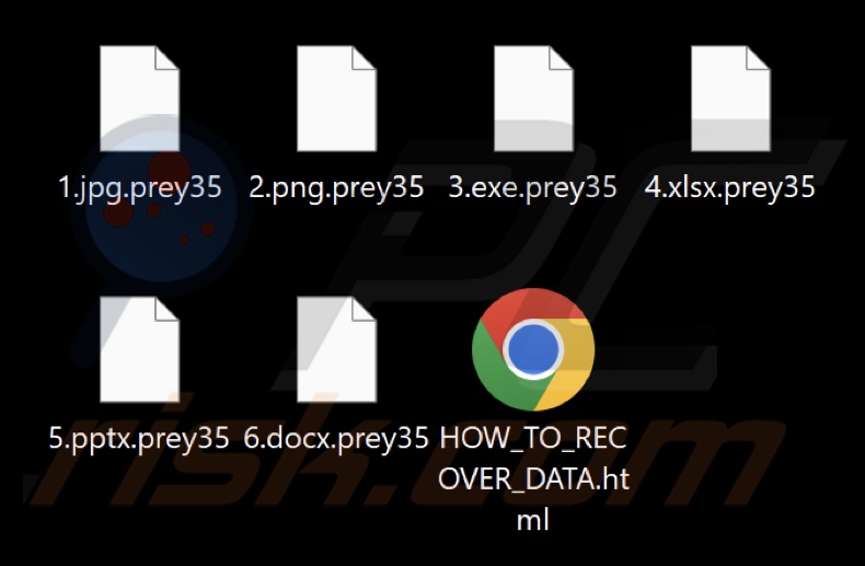 Archivos cifrados por el ransomware Prey (extensión .prey35)