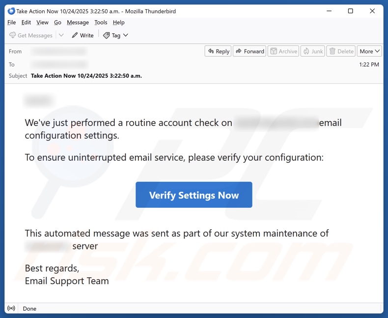 Routine Account Check campaña de correo electrónico no deseado