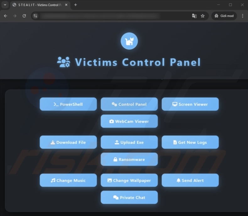 Panel de control web del malware Stealit