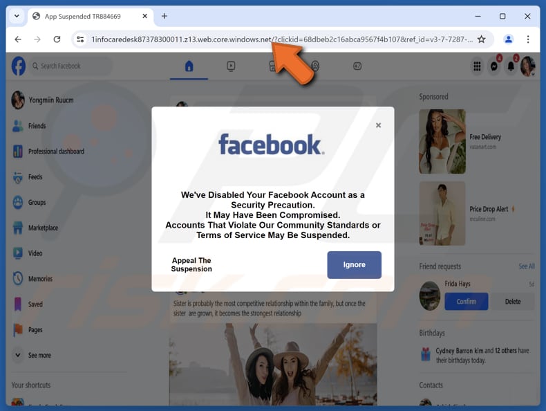 Estafa «Hemos desactivado su cuenta de Facebook»