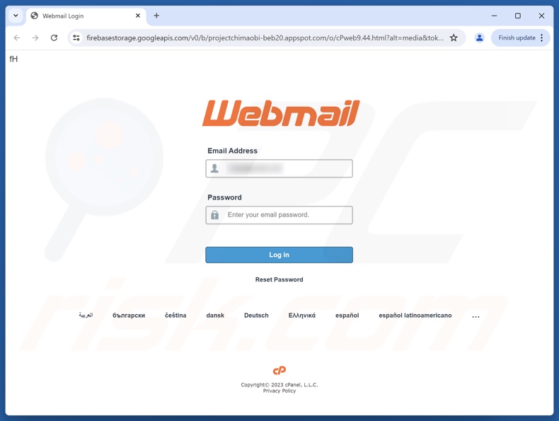 Your Email Has Stopped Working correo electrónico fraudulento que promocionaba un sitio web de phishing
