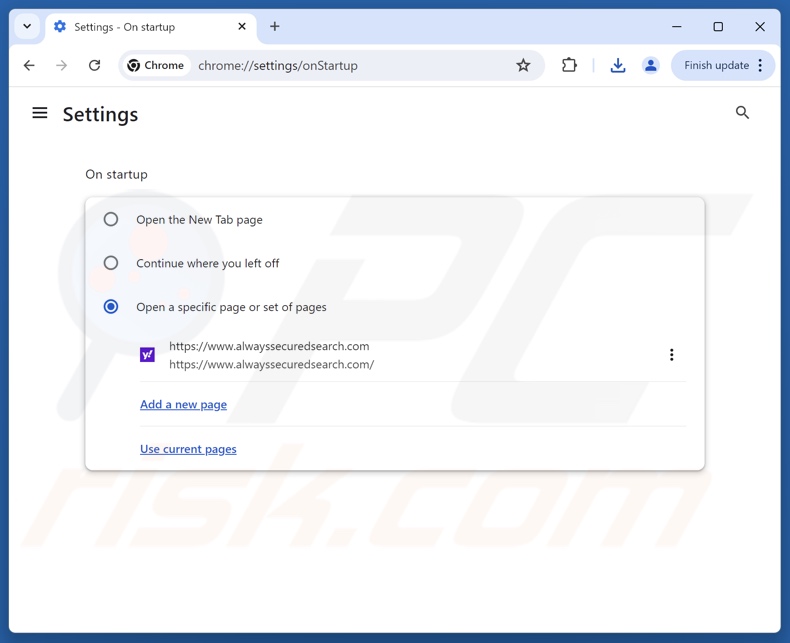 Eliminar alwayssecuredsearch.com de la página de inicio de Google Chrome