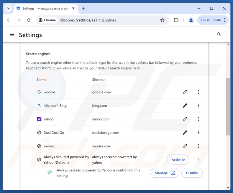 Eliminar alwayssecuredsearch.com del motor de búsqueda predeterminado de Google Chrome
