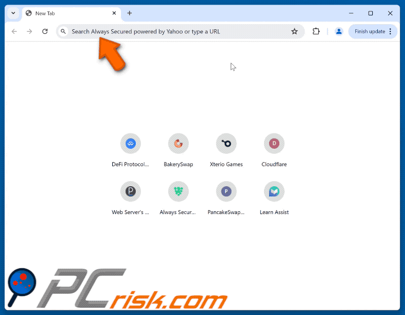 Always Secured powered by Yahoo Secuestrador del navegador que redirige a Yahoo (GIF)
