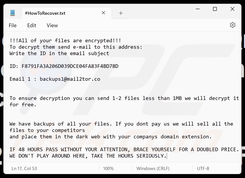 Bactor ransomware nota de rescate (#HowToRecover.txt)