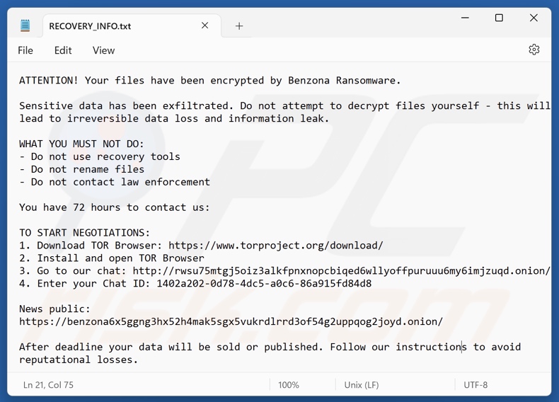 Benzona ransomware nota de rescate (RECOVERY_INFO.txt)
