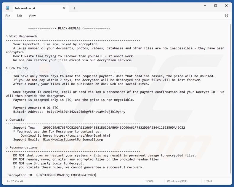 BLACK-HEOLAS ransomware nota de rescate (hels.readme.txt)